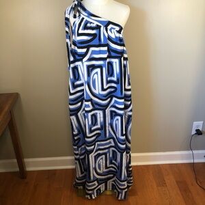NWT Periwinkle Collection Trunk Bay Blue, White, Black One Shoulder Dress Size L